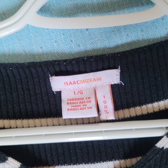 ⭐5FOR$20⭐ isaac mizrahi- striped sweater, black, white, 100% Cotton - Picture 2 of 2